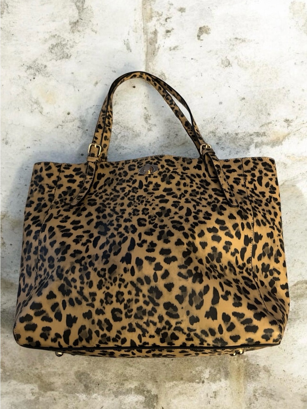 Leopard Print Tote Bag - Tan/Black